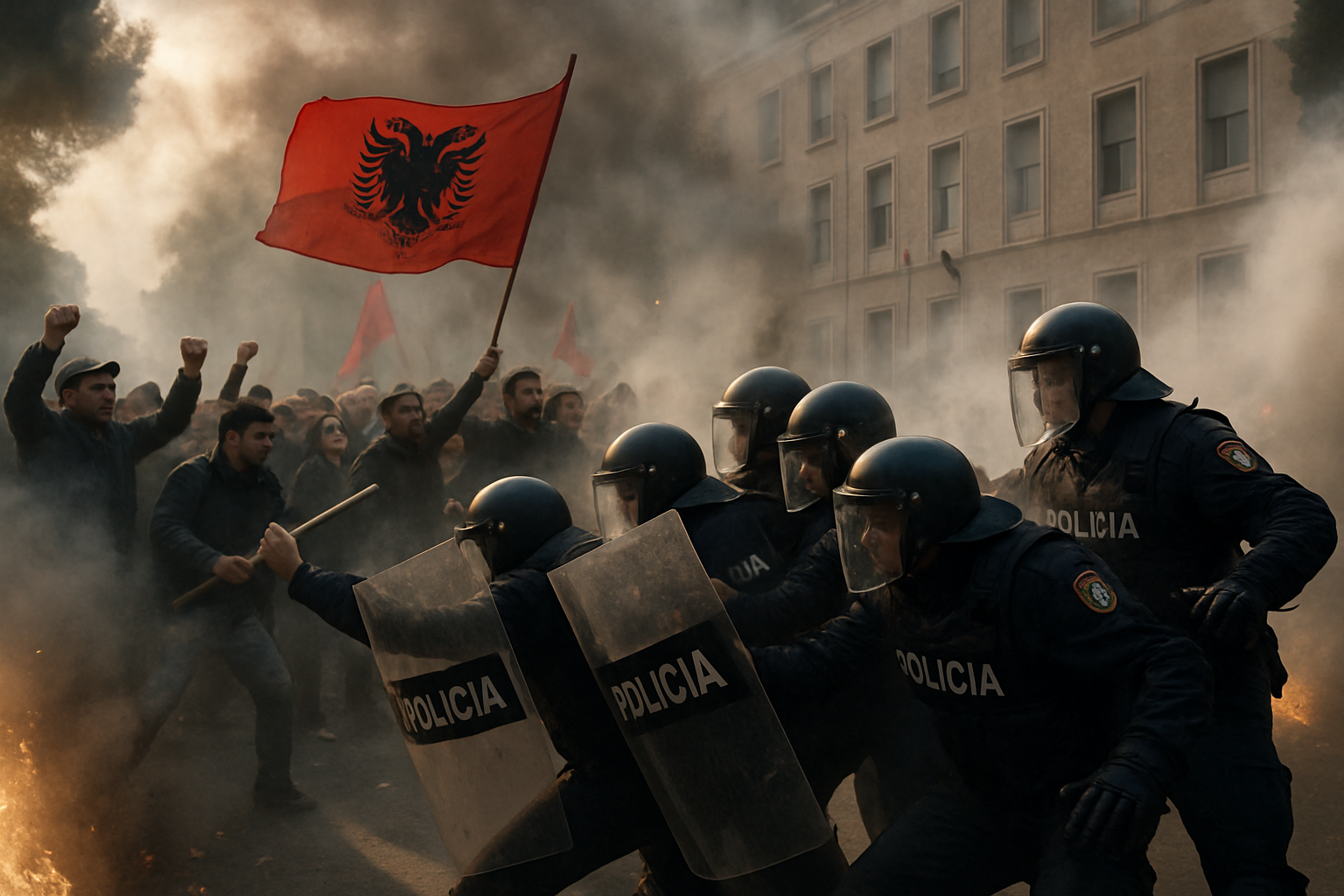 Violence Erupts in Tirana as Albanian Opposition Protests Turn Deadly: Over 40 Arrests Amid Molotov Cocktails and Tear Gas