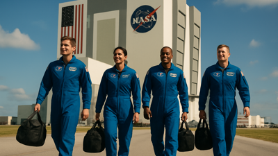 Historic Moment: Artemis II Crew Arrives at Kennedy Space Center for Lunar Mission Preparations