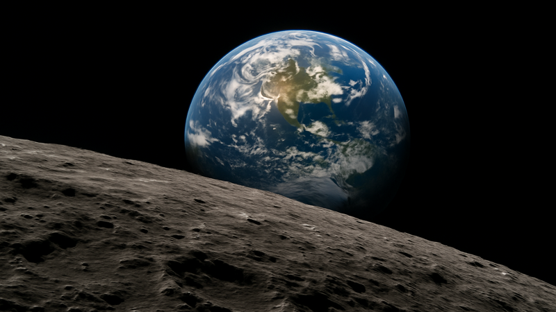 Earth setting behind the lunar horizon