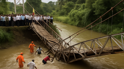 Colombia Bridge Collapses Seconds After Inauguration in Chocó, Officials Fall Into River