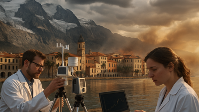 European climate monitoring station with glacial retreat visible