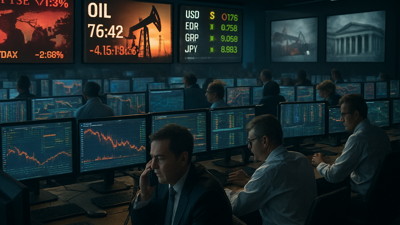 Global financial trading floor during crisis