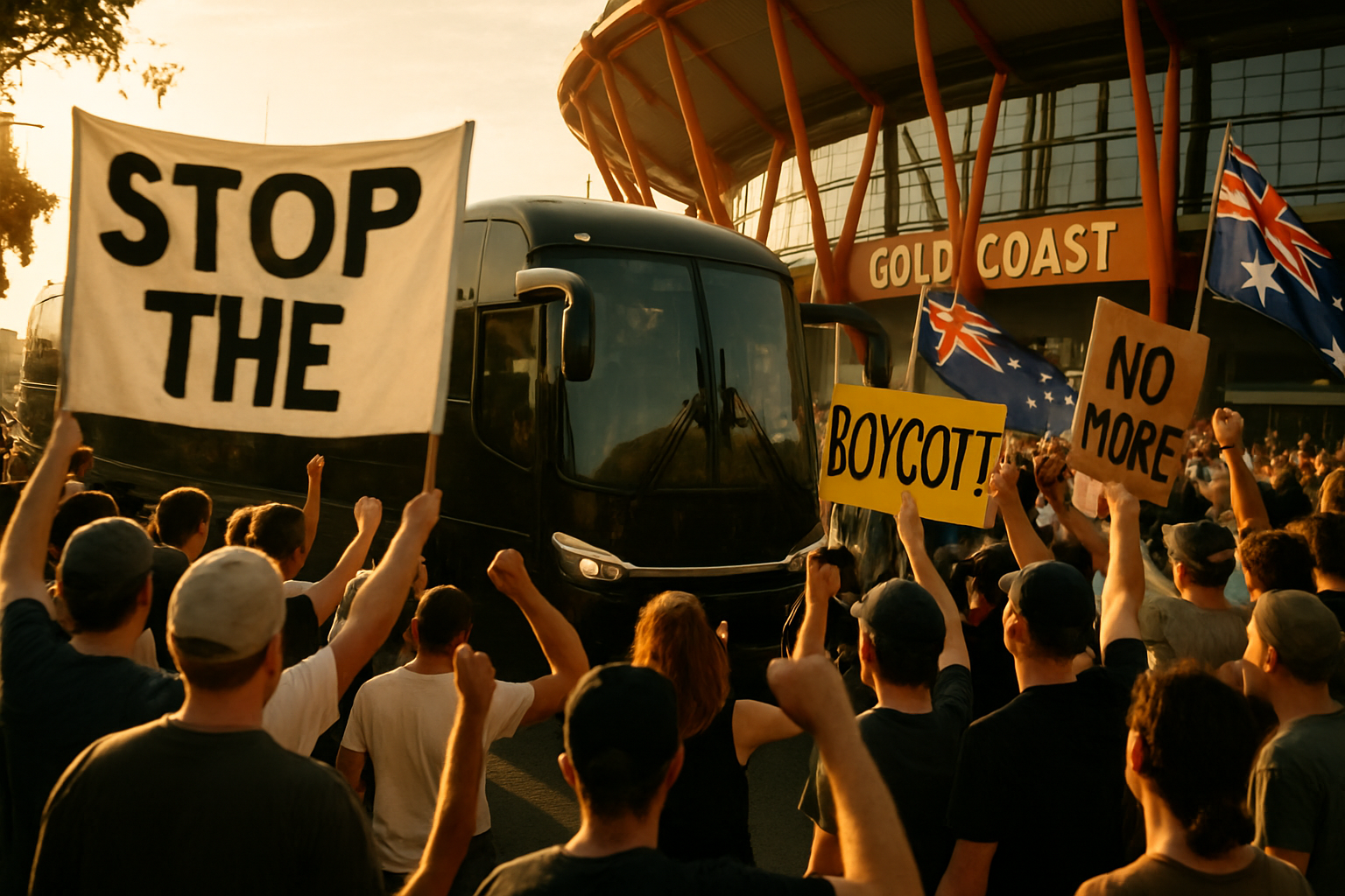 Chaos Erupts as Protesters Surround Iranian Women's Soccer Team Bus on Gold Coast