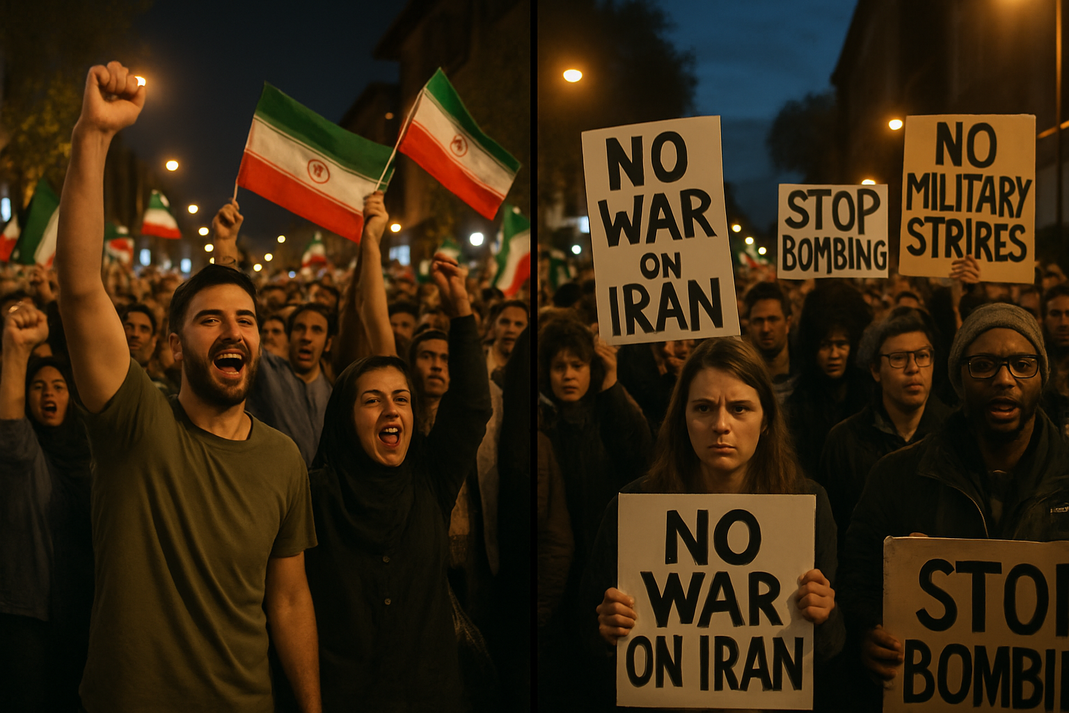 Iranians Celebrate Amid Global Protests as Death Claims Emerge Following Military Strikes