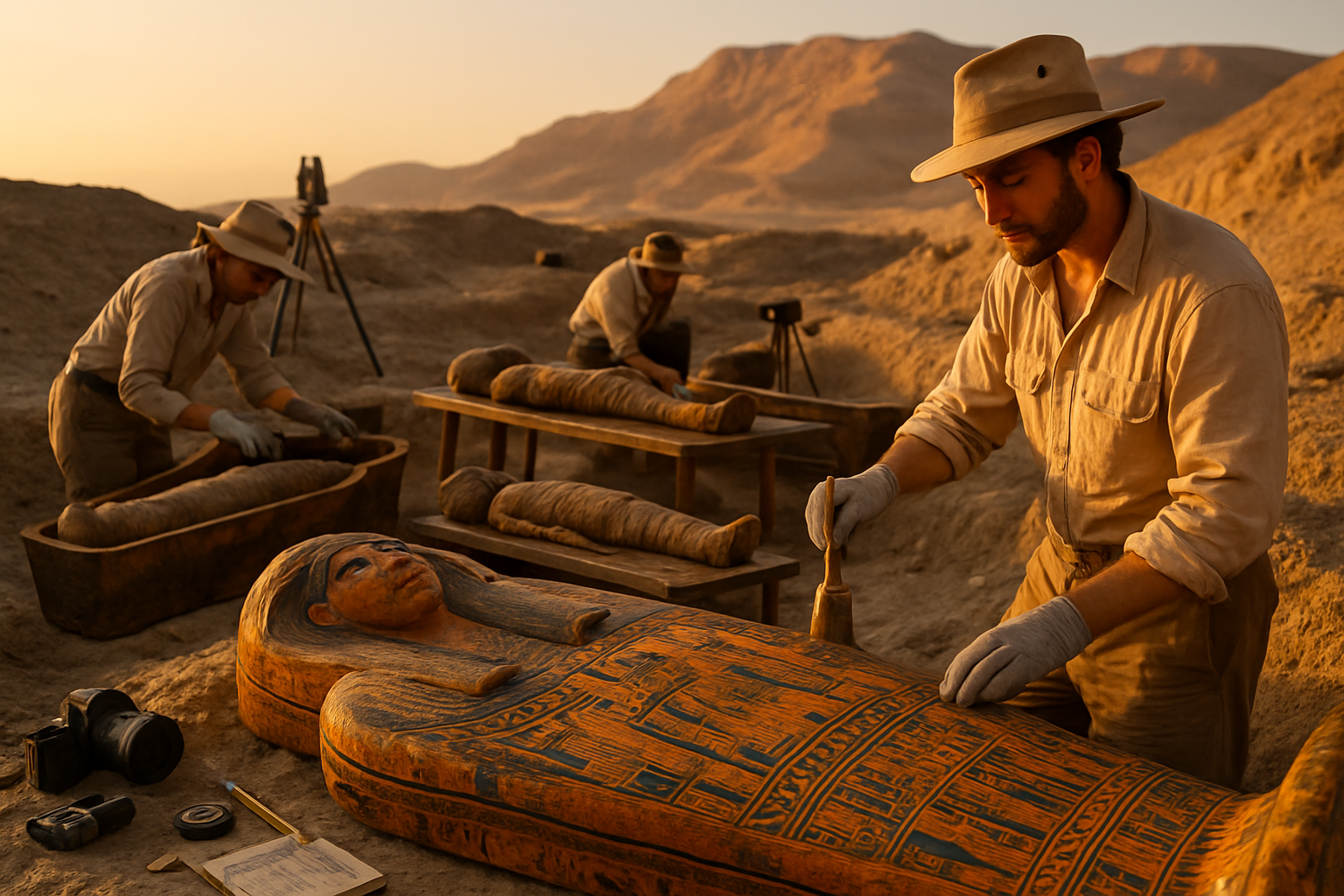 Ancient Egyptian Treasures Unveiled: Major Archaeological Discovery Reveals Painted Coffins and Rare Papyri in Luxor