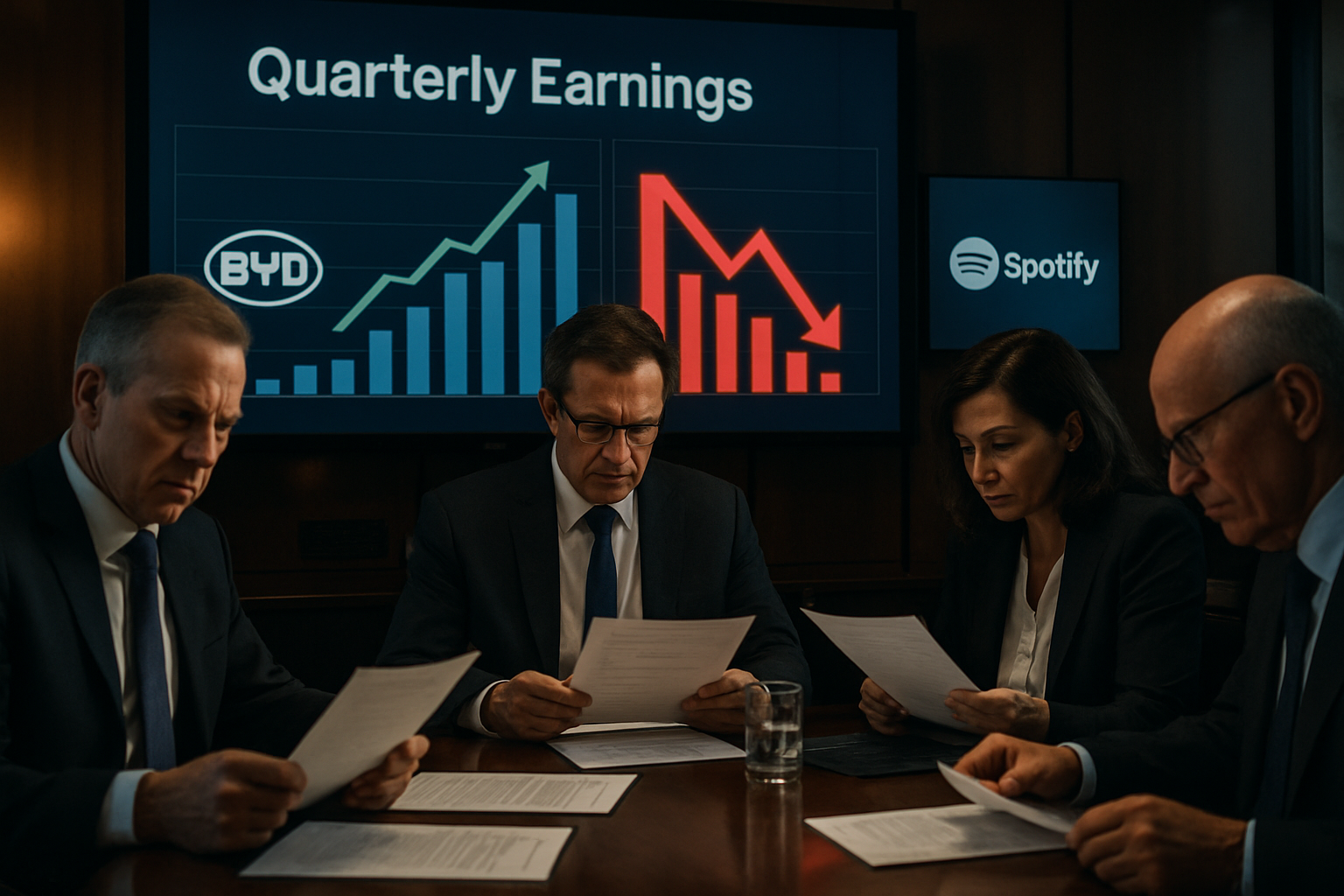 Corporate Giants Deliver Mixed Quarterly Results as BYD Faces EV Headwinds While Spotify Hits Record Performance