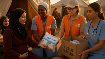 Healthcare workers providing maternal care support