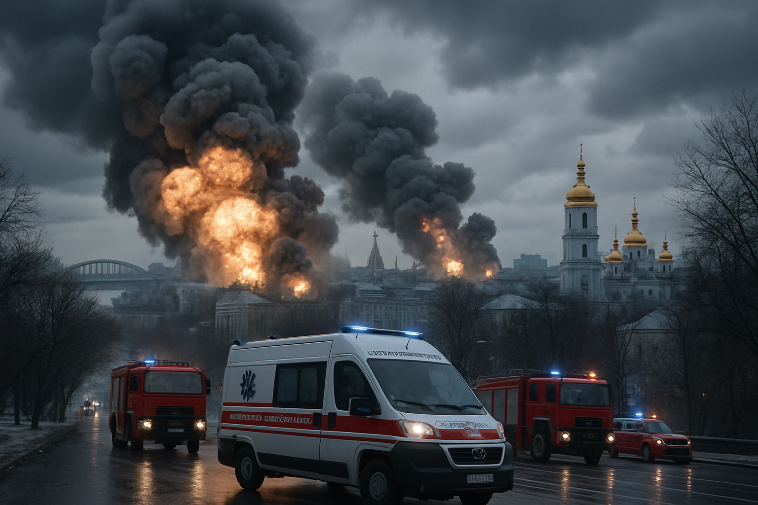 Russian Forces Launch Massive Missile Bombardment on Kyiv, Multiple Buildings Hit