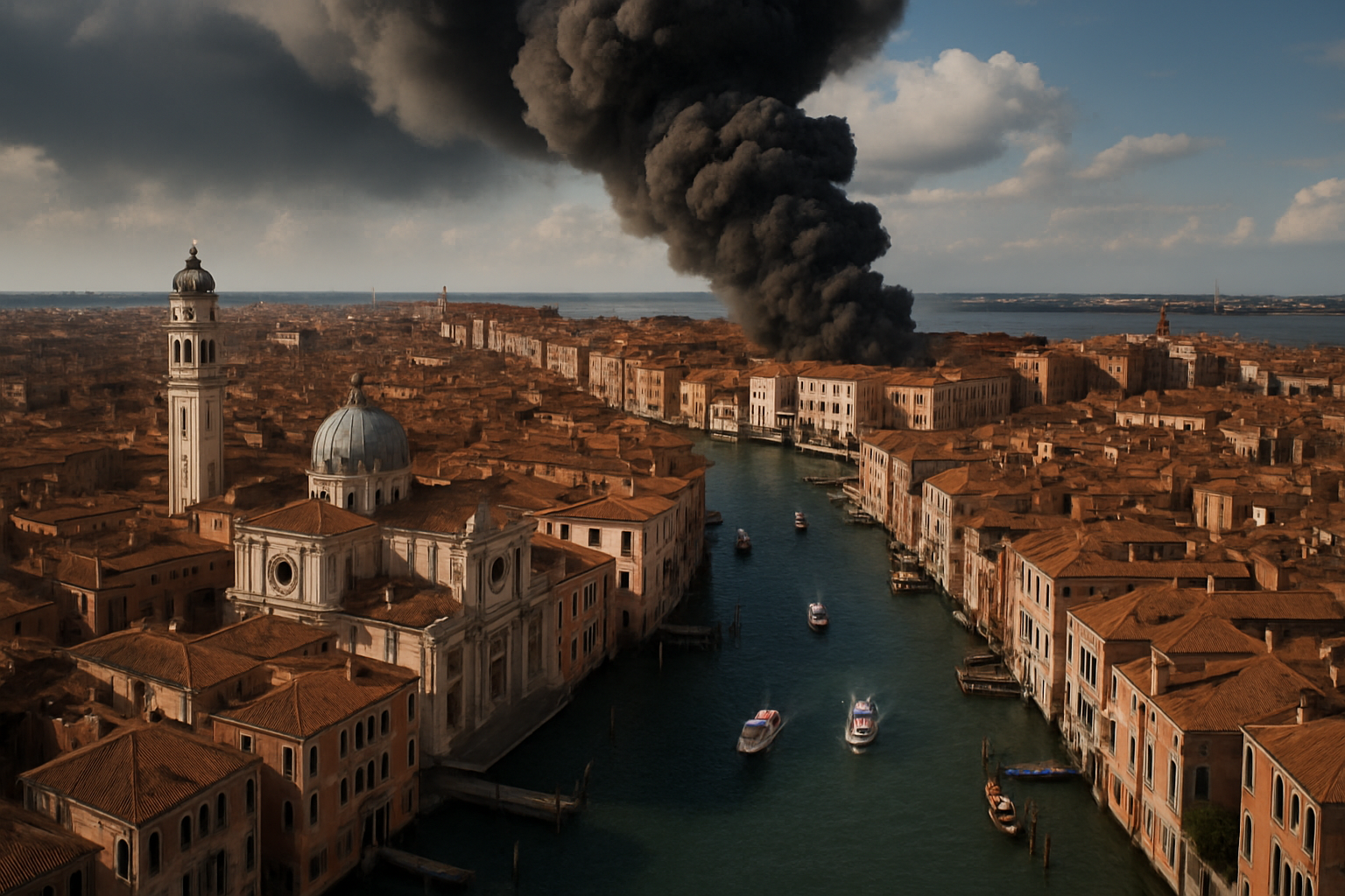 Fire Engulfs Serbian Pavilion at Venice Biennale, Black Smoke Column Visible Across Historic City